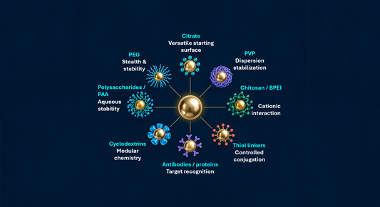 Representation of most commonly used surface coatings for gold nanoparticles 
