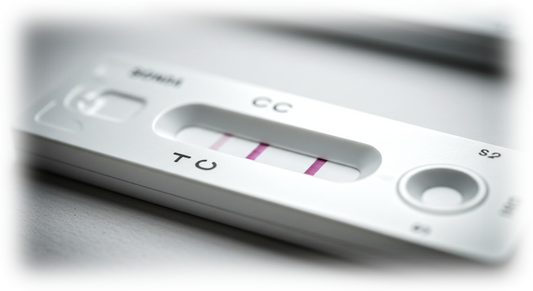Lateral flow assay strip showing red test lines