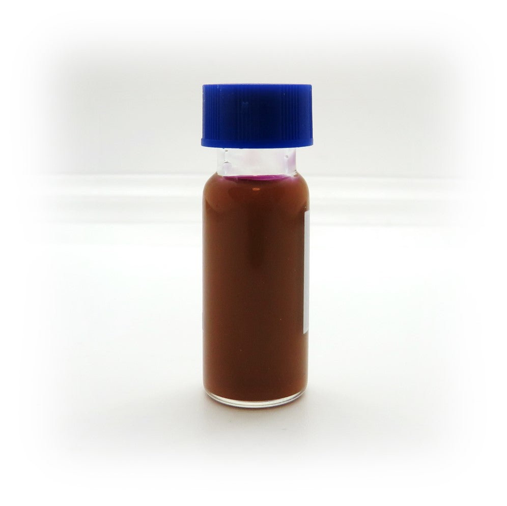 Unlabeled bottle containing 100 nm PEG coated gold nanoparticles from NanoBrand.


