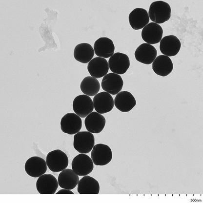 TEM image of a monolayer of 150 nm gold nanospheres used for size measurement and particle counting