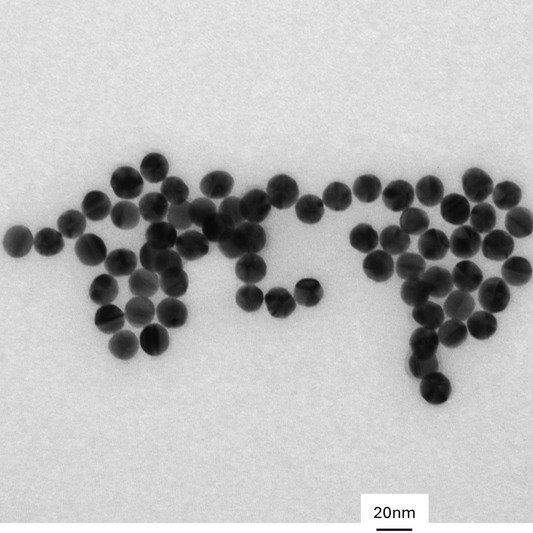 TEM image of a monolayer of 15 nm gold nanospheres used for size measurement and particle counting.
