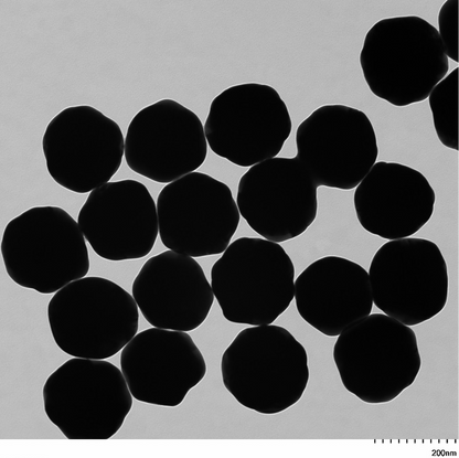 TEM image of a monolayer of 200 nm gold nanospheres used for size measurement and particle counting