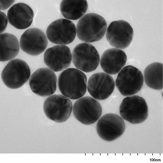 40 nm PEG coated spherical gold nanoparticles in stable colloidal suspension.
