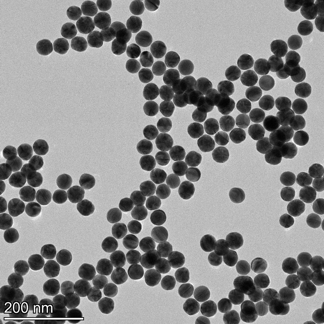 TEM image confirming absence of aggregates in the 40 nm gold nanoparticle sample, particles well separated on the grid.

