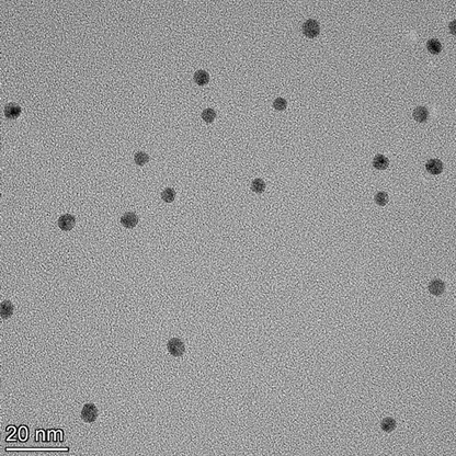 TEM image of a monolayer of 5 nm gold nanospheres used for size measurement and particle counting
