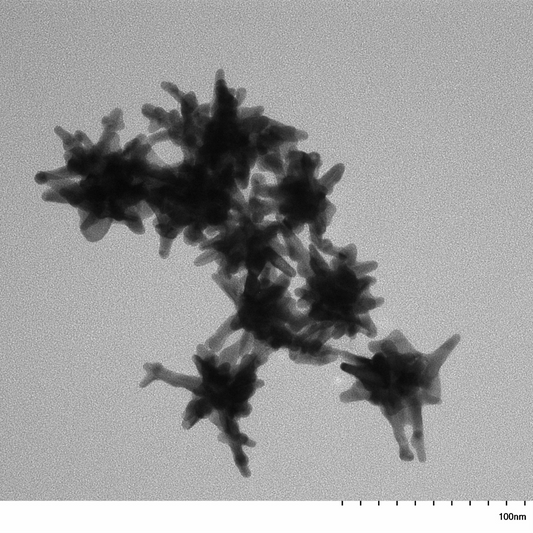 30nm Gold Nanostars: LSPR peak 800-850nm, core diameter 30nm, branches 15-30nm
