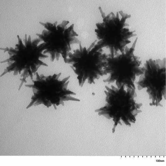 60nm Gold Nanostars: LSPR peak 900-950nm, core diameter 60nm, branches 20-40nm