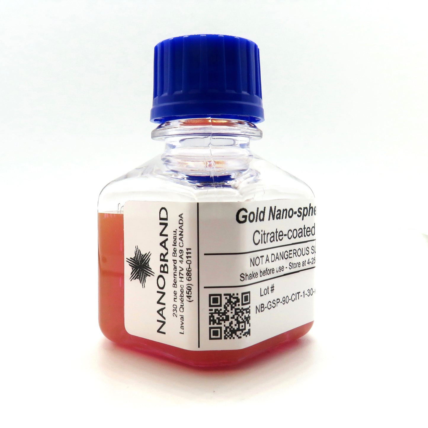Labeled bottle of 90 nm citrate‑coated gold nanoparticles ready for use.