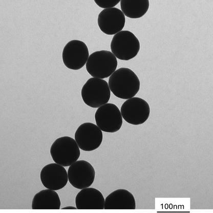 TEM image confirming absence of aggregates in the 90 nm gold nanoparticle sample, particles well separated on the grid.