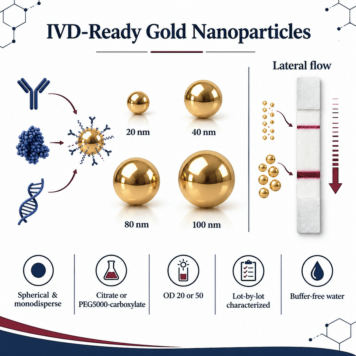 representation of IVD-READY gold nanoparticles collection of NanoBrand