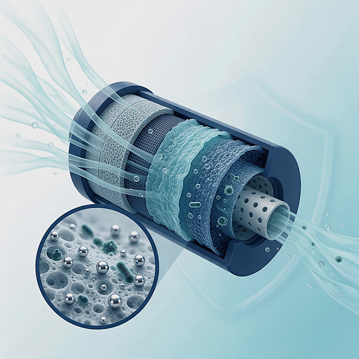 Representation of the use of silver nanoparticles in water filtration